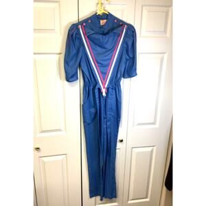 Eber San Francisco Jumpsuit Vtg 1980s Womens Sz 11 Blue Retro Dance Short Sleeve